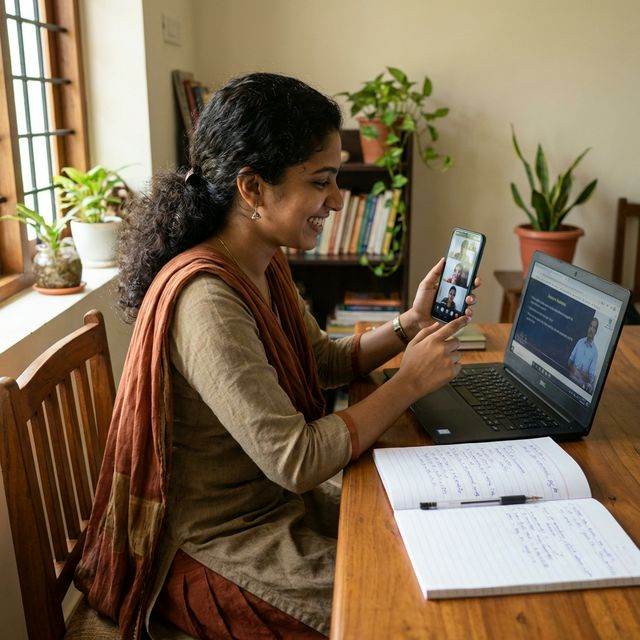 Woman learning on mobile